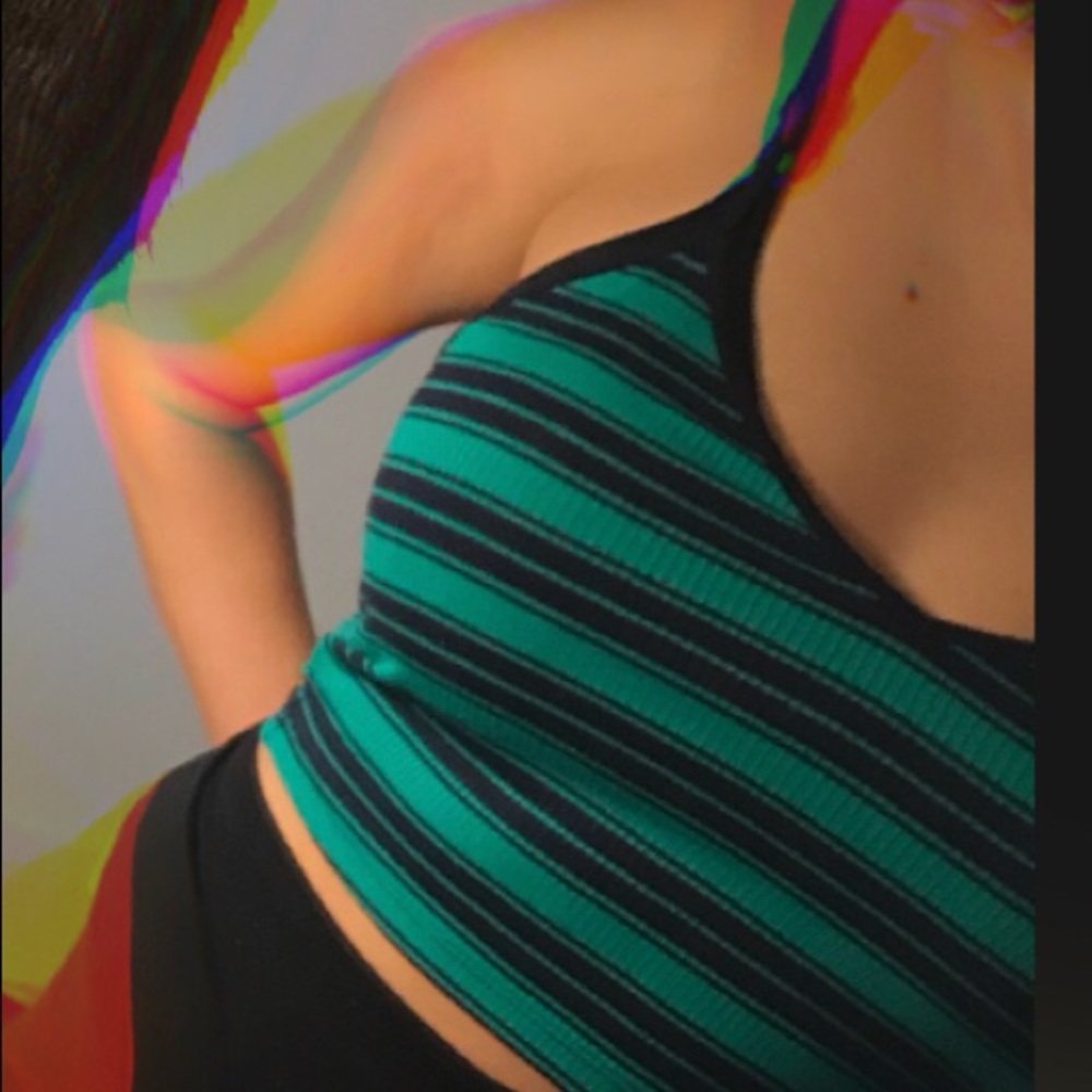 Green striped tank crop